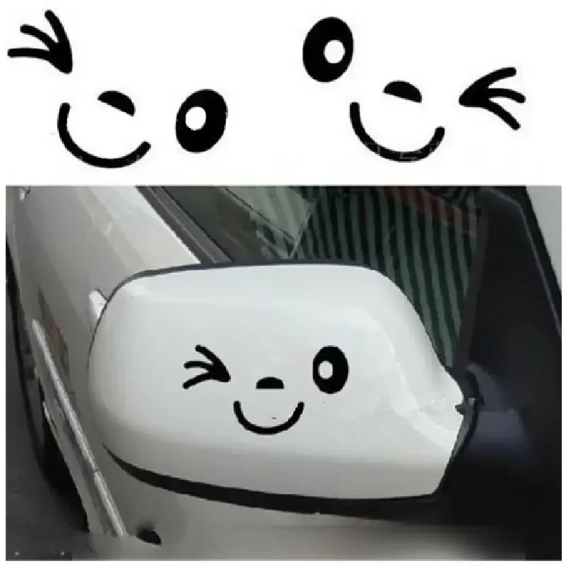 2pcs Reflective Cute Smile Car Sticker Rearview Mirror Sticker Car Styling Cartoon Smiling Eye Face Sticker Decal For All Cars