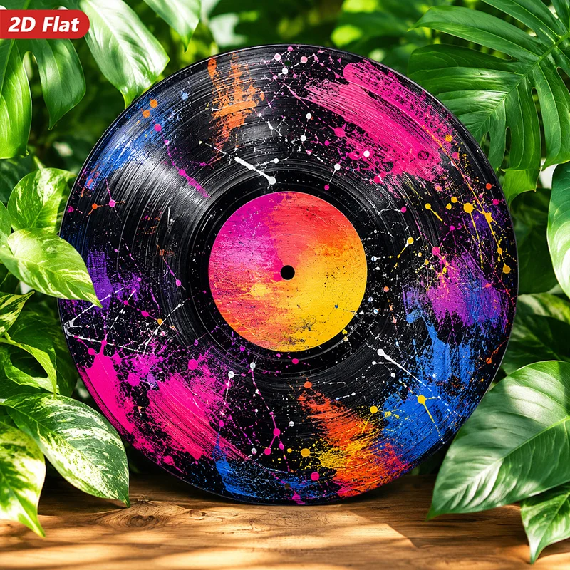 2D Flat - 【2D Flat】 2D Flat - [2D Flat] 2D Flat Print 1pc Round Metal Iron Sign, Wall Art, Colorful Splatter Art, Vinyl Record D
