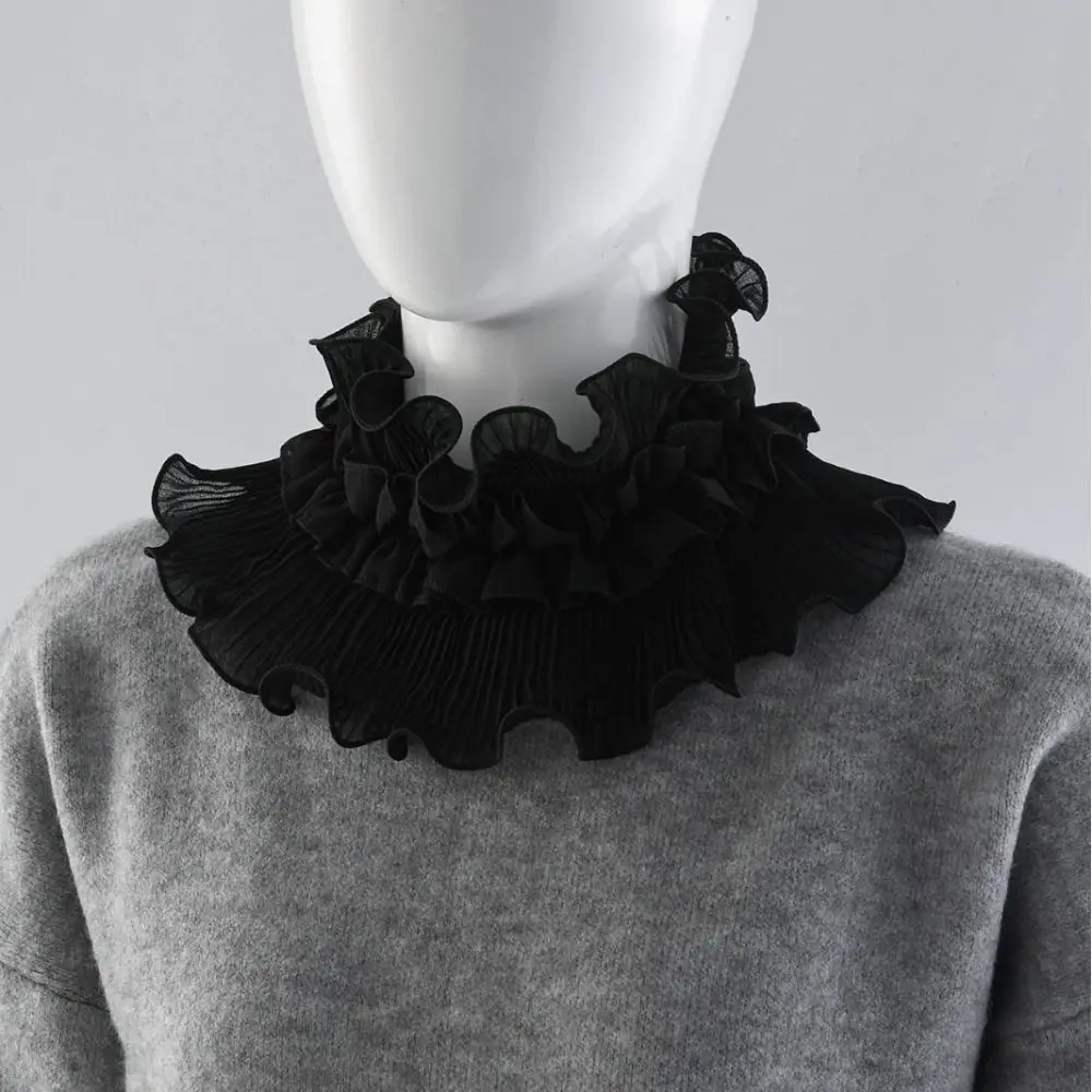 

New Ruffled Edge Fake Collar Detachable Black White High Neck Collar Cloud Shoulder Shawl Autumn Winter