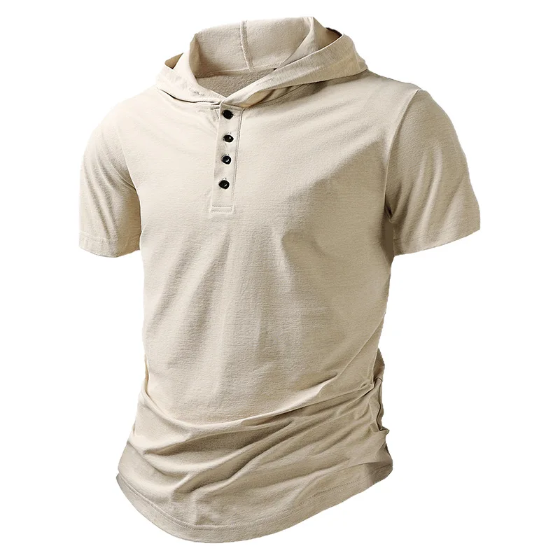 Leisure Sports Fitness Men's Short-sleeved T-shirt European and American Men's Hoodie Top Foreign Trade American Henry Shirt