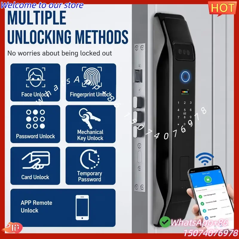 2026 Smart Lock 3D Video Face Recognition Smart Door Lock Fully Automatic Fingerprint Password Lock for Home Wooden
