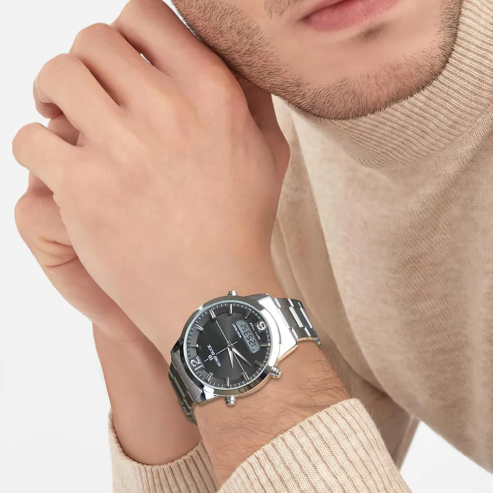 HUMPBUCK Orologio da polso impermeabile da uomo con doppio orario e display digitale Orologio sportivo multifunzionale in stile militare