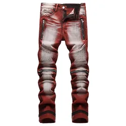 Pantalones Vaqueros informales de alta calidad para Hombre, Vaqueros de motociclista con revestimiento recto plisado, talla grande 42, 2022