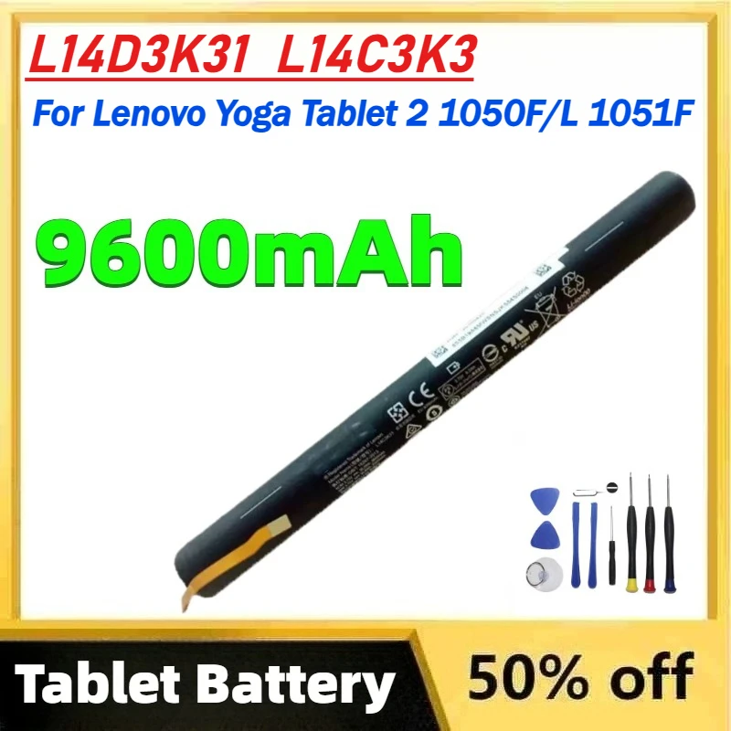 9600mAh L14D3K31 L14C3K3 Tablet Battery for Lenovo Yoga Tablet2 1050F/L 1051F Replaceable Lithium Batteries +Free Tools