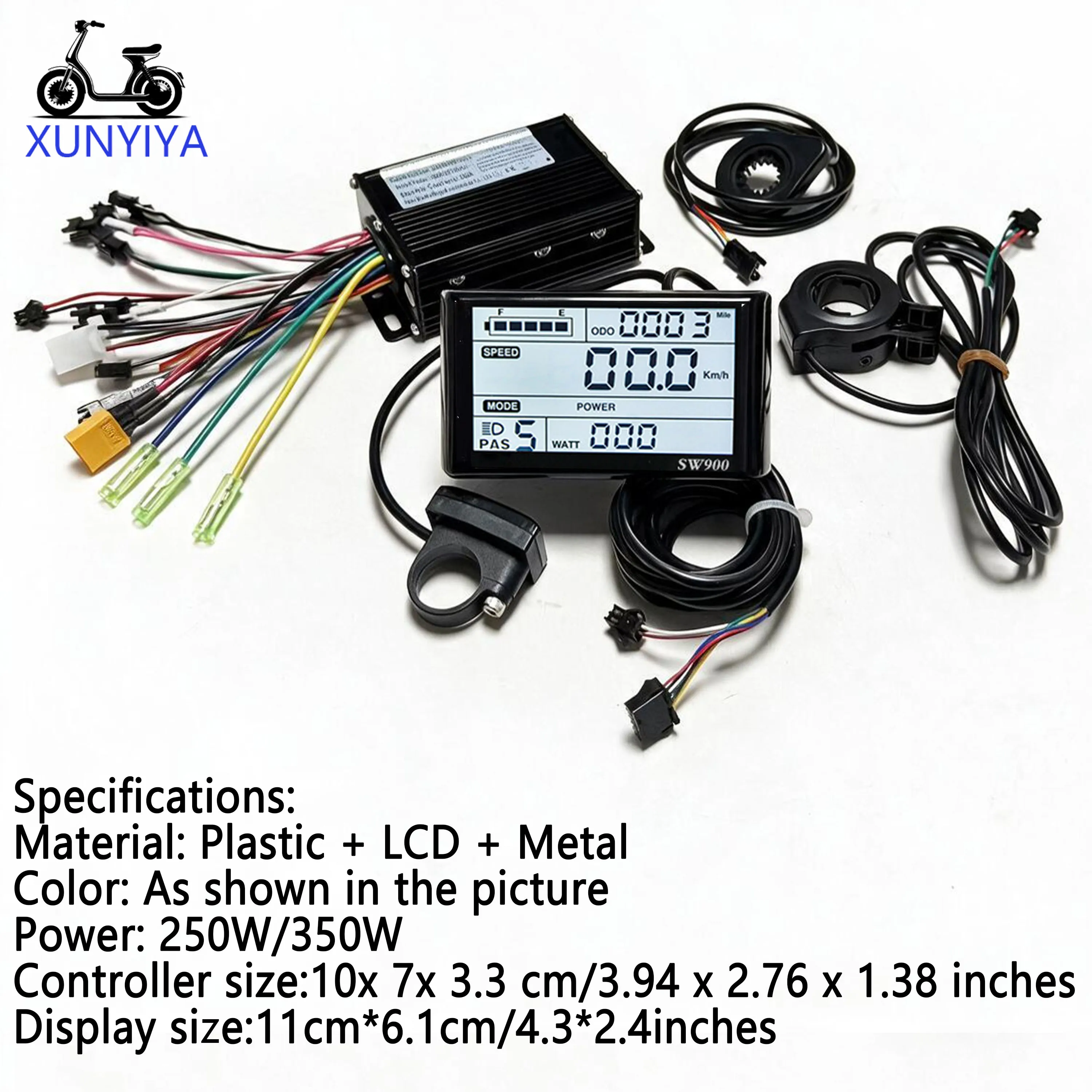 20A Sine Wave Brushless Motor Controller 24V/36V/48V 350W with SW900 Color LCD Display PAS 12 Magnets Throttle Kit for E-Scooter