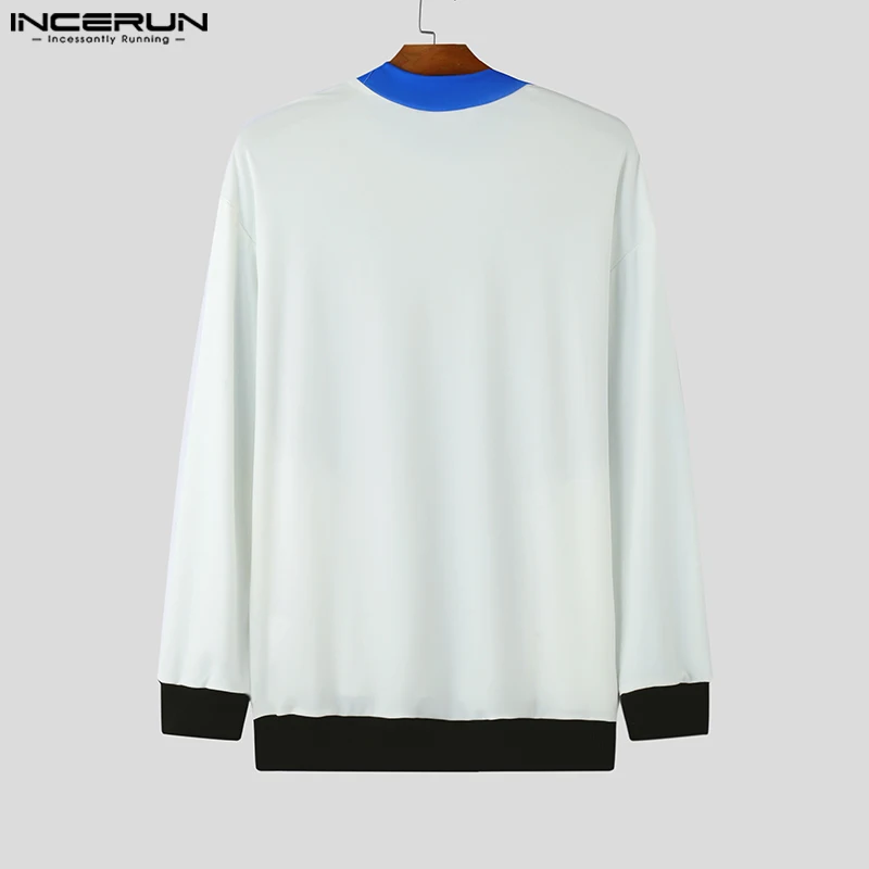 INCERUN New Men Clothing Splicing Deconstruction Color Blocking T-shirts Stylish Male Hot Sale Personality Long Sleeved Camiseta