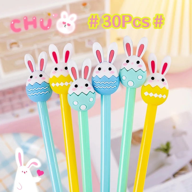 30Pcs/Lot Cute Cartoon Rabbit Pens Kawaii Cartoon Easter Egg Bunny Gel Pen 0.5mm Black Ink Student Kids School Stationery Gifts