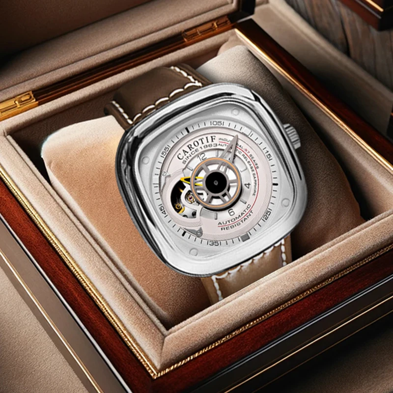 

A men's vintage literary-style simple and elegant silver-case brown PU leather mechanical watch