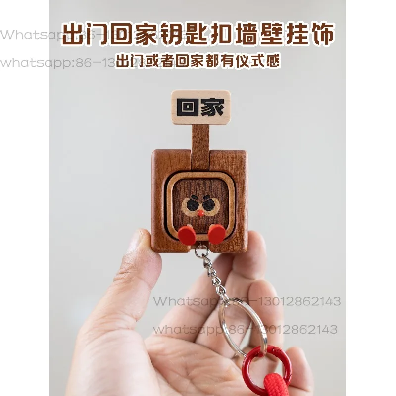 Go home creative cute key storage box, solid wood wall keychain storage hook, housewarming gift lettering