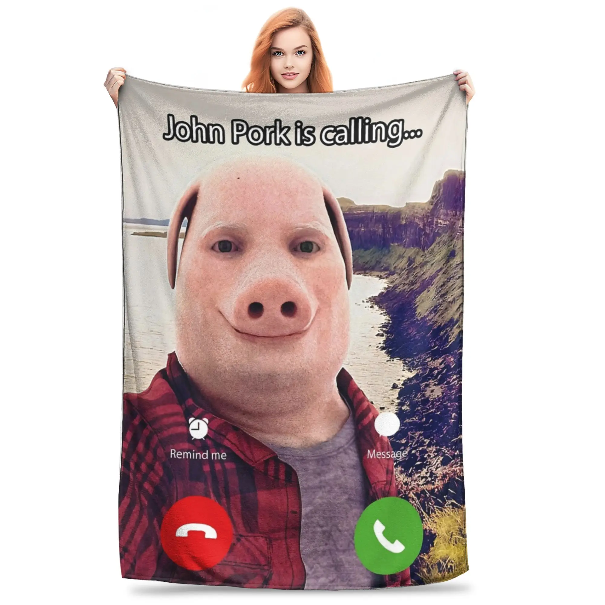 John Pork Is Calling Funny Meme Blanket Super Soft Warm  Throw Blankets for Couch 50x60 Inch Multi-size Rug Piece