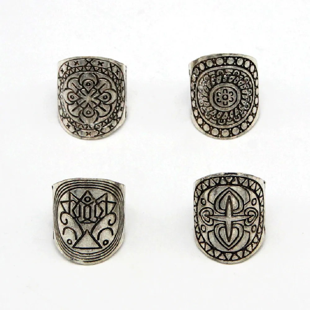 4PCS/Set Boho Vintage Carving Tibetan Silver Knuckle Ring Finger Ring Jewelry