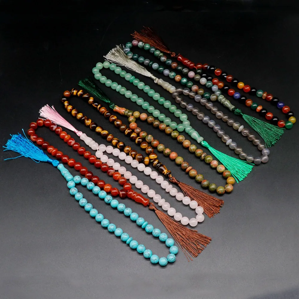 

7 Chakra Natural Stone Tasbih Beads, Handmade Tassel Prayer Beads Islamic Gift for Men Women