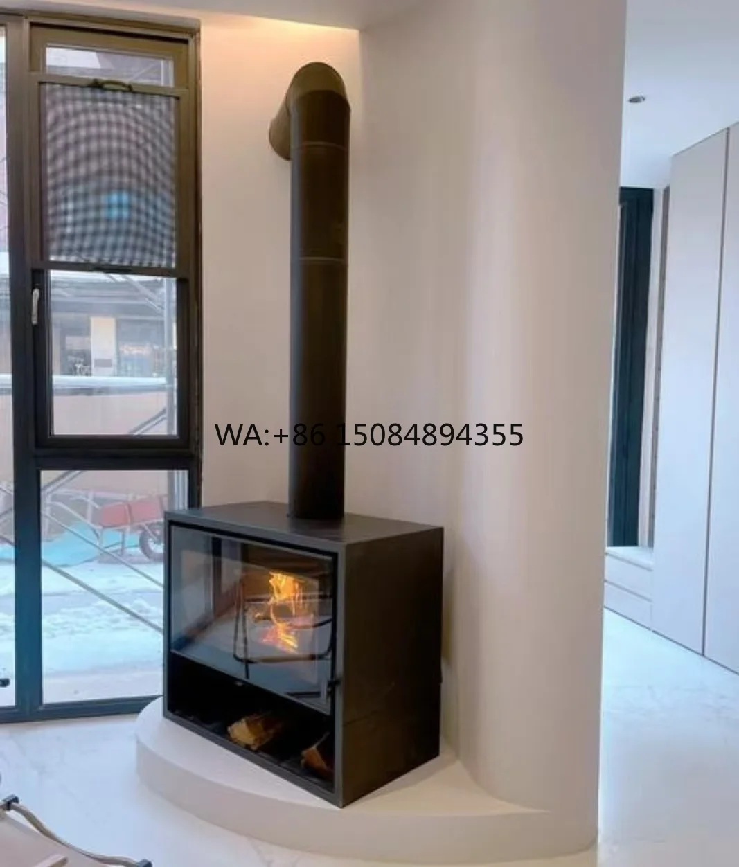 Modern Steel Wood Burning Fireplace Stove with Large Glass Viewing Window for Villa & Vacation Cabin Customization