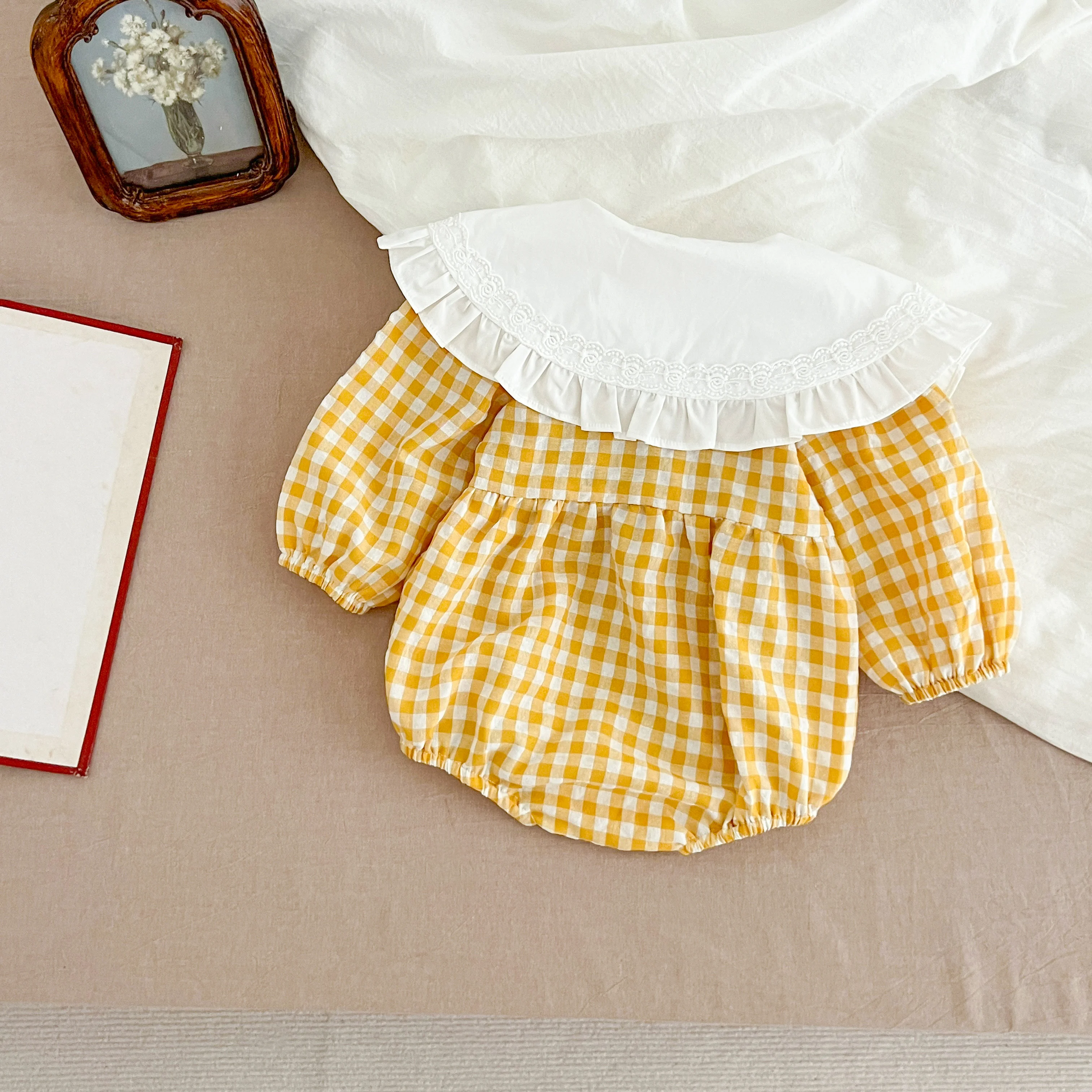Neue Weihnachten Kleinkind Baby Mädchen Strampler Lange Ärmel Grid Strampler Herbst Neugeborenen 0-24M Spleißen Infant Baby mädchen Rot Overall – Detail 19