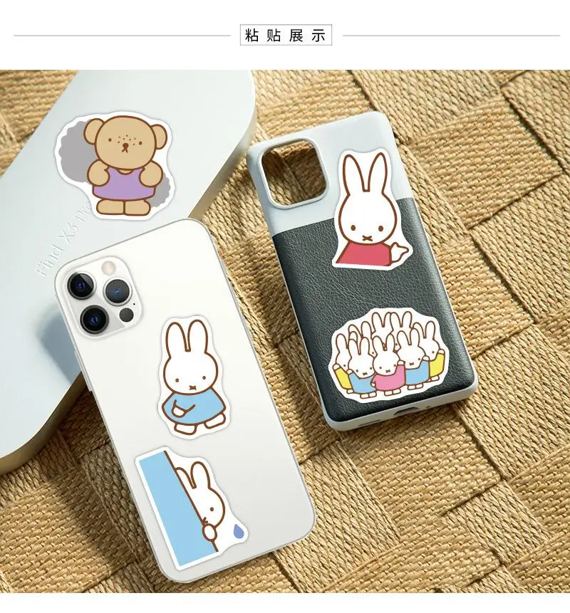 50Pcs Miffy Rabbit New Stickers Kawaii Random Bunny Water Cup Waterproof Decorative Stickers Refrigerator Cartoon Stickers