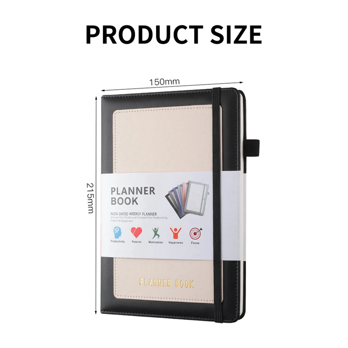 Caderno Week Planner 2024 com capa PU, capa dura média (A5), 5,9X8,4 polegadas preto