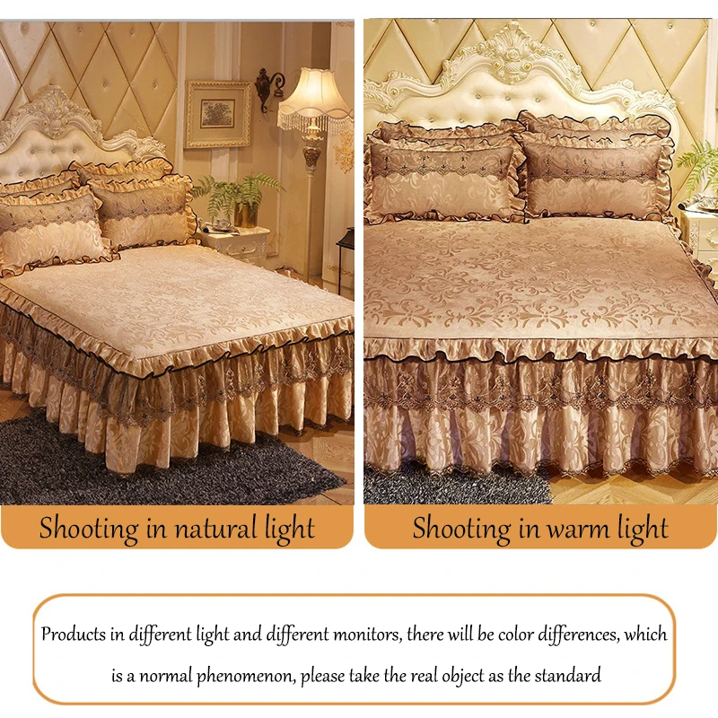 3 Pcs Bed Spreads European Luxury Bed Skirt Thicken Beautiful Cal King Size Bedding Havy Sheets Bedspreads Queen/King Size