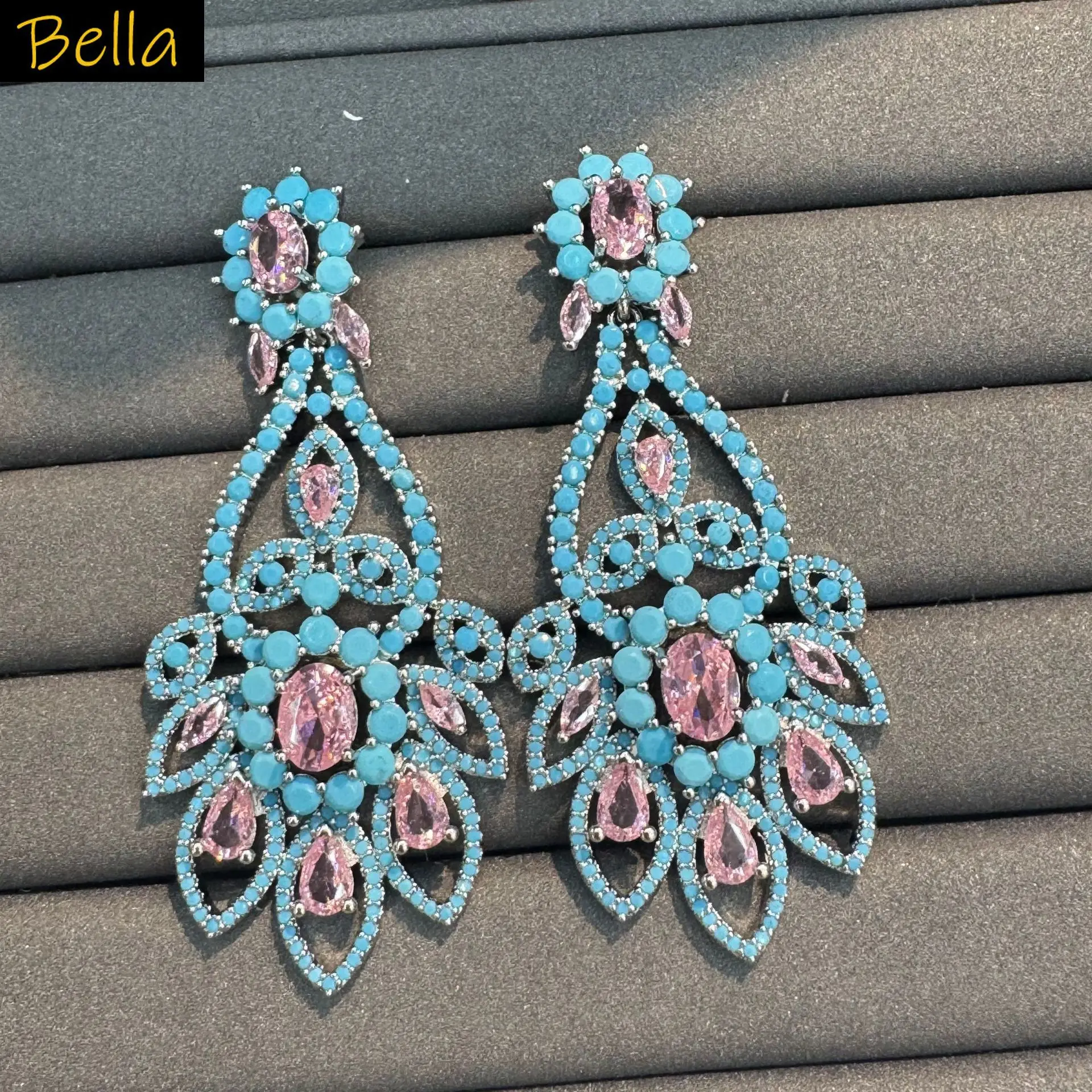 

Luxurious Cubic Zirconia Multi Color dangle Earrings for women Statement Jewelry blue yellow pink zircon Wedding Banquet Party
