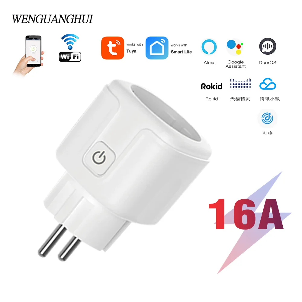 Graffiti Wifi Smart Socket European Standard Plug 16A 20A with Power Metering Alexa Voice Mobile Phone Remote Control