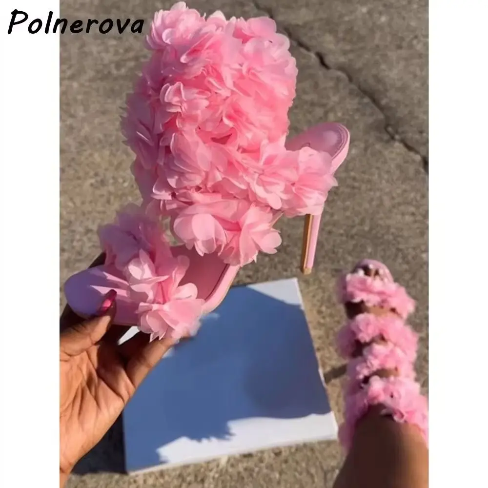 3D Chiffon Floral Leg Wrap Sandals Open Toe High Heels Tall Wrapped Gladiator Stiletto Shoes Women Wedding Party Floral Shoes