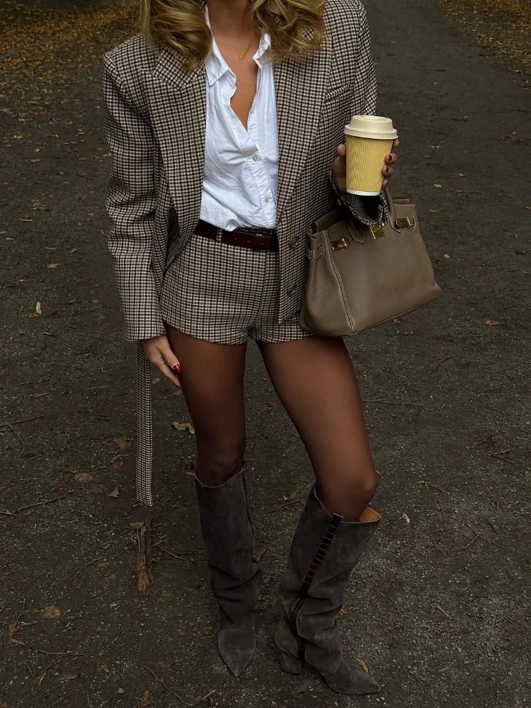 الرجعية فحص حزام سترة مجموعة تي شيرتات قصيرة للأطفال المرأة موضة كم كامل التلبيب أزرار جيوب السترة دعوى 2025 جديد تخفيف الشارع وتتسابق