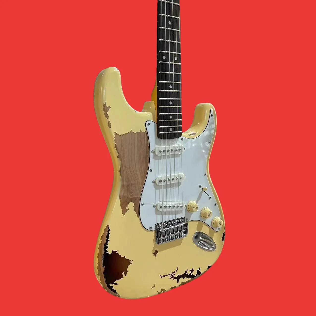 

2026 горячая новая гитара кремово-желтого цвета, гриф из палисандра, корпус из ольхи