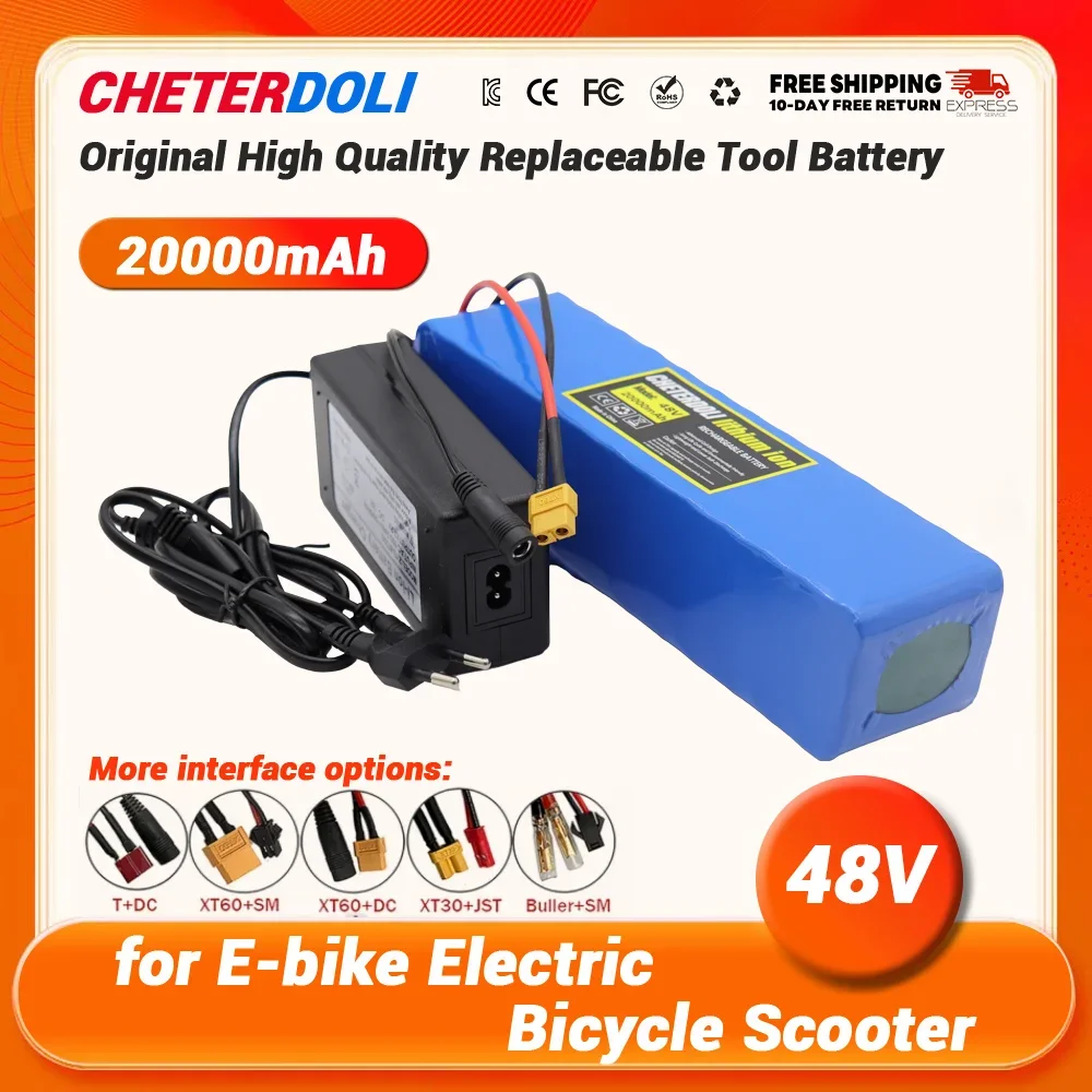 13S3P 20Ah Lithium-ion Battery Pack 48V 20000mAh with 250W 350W 500W 750W 1000W BMS for 54.6V E-bike Electric Bicycle Scooter