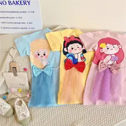 Girls Short-Sleeved Dress Princess Skirt Summer Girl's Trendy Mesh Cartoon Dress Loose Casual Skirt Children Trendy Princess