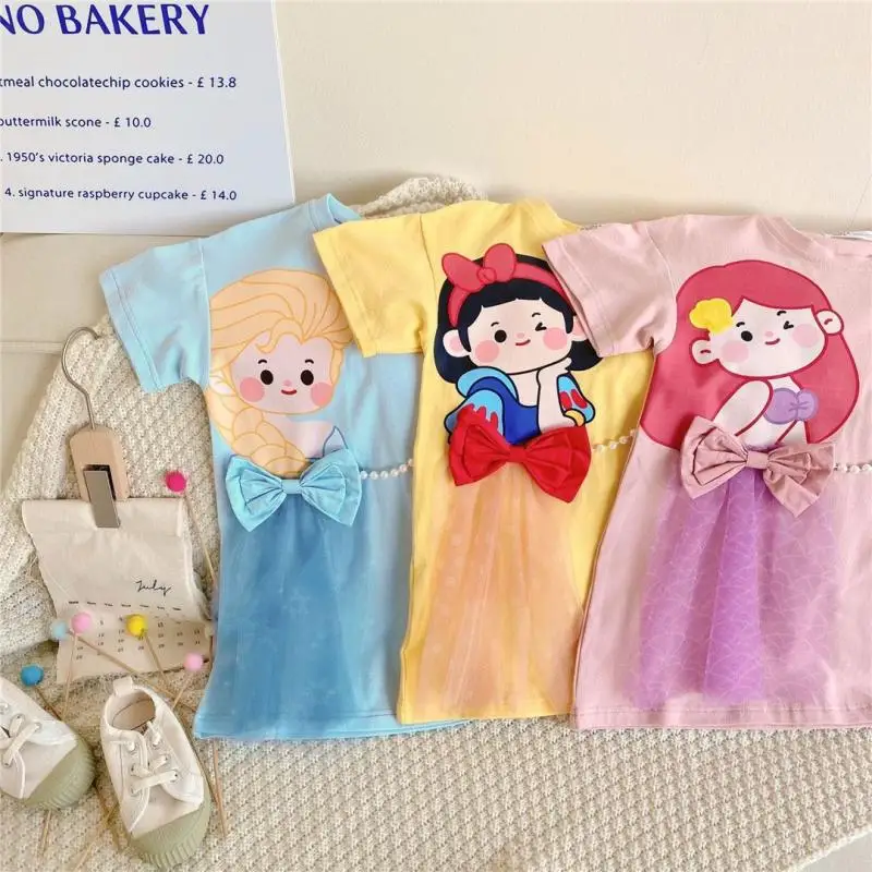 Girls Short-Sleeved Dress Princess Skirt Summer Girl's Trendy Mesh Cartoon Dress Loose Casual Skirt Children Trendy Princess