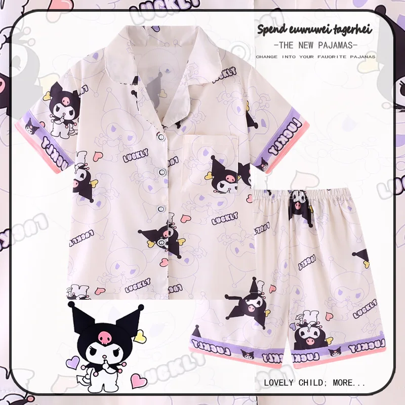 2024 Cute Anime Summer Children\'s Pajamas Cinnamorolls Kuromis Pochaccos Kids Milk Silk Sleepwear Girl Boy Pijamas Sets Gift