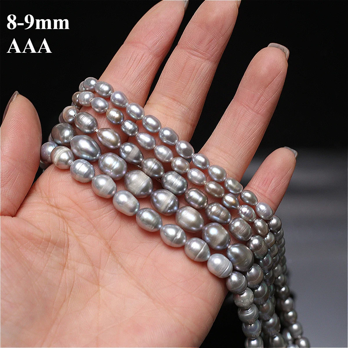 

8-9mm 3A Natural Freshwater Gray Pearls Rice Shaped Beads Premium Gift for Women Jewelry Make DIY Necklace Bracelet Accessories