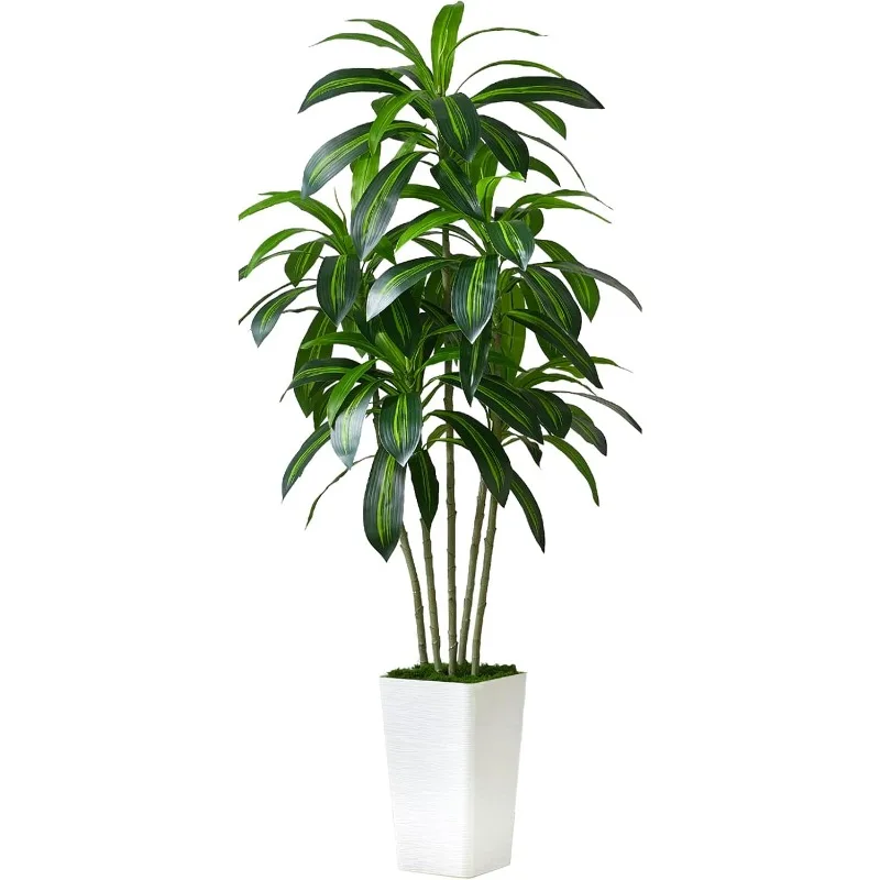 

Artificial Dracaena Tree Artificial Silk Tree Faux Tree with White Tall Planter Fake Tropical Yucca Floor Plant