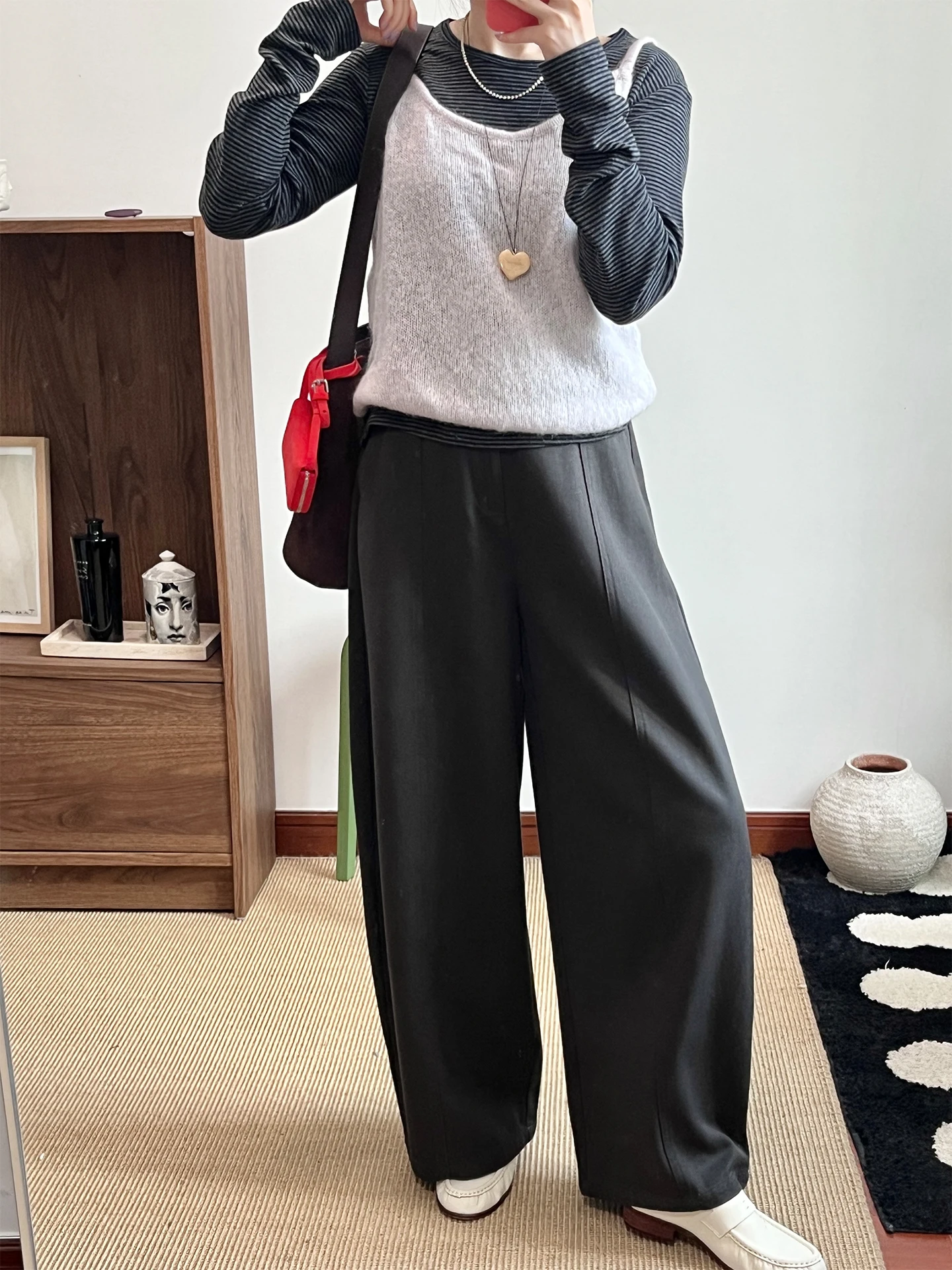 Pantalones Wini Smooth Line Sensation Scythe, pantalones informales de pierna ancha y cintura alta, moda informal para mujer, primavera y verano