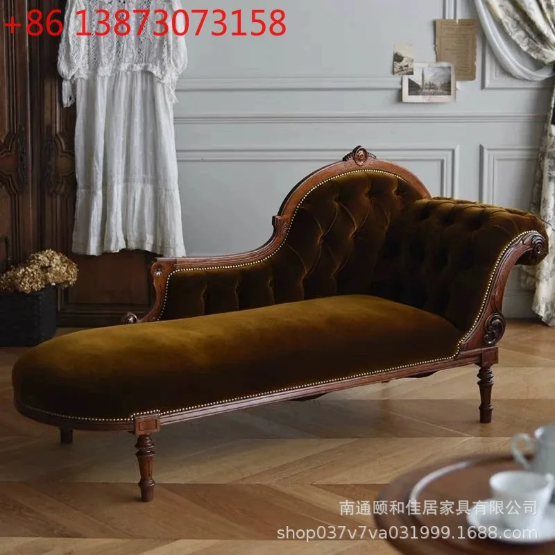 

Бархатный диван-наложница в американском стиле ретро, маленькая квартира, светильник из цельного дерева, роскошная тканевая спинка для гостиной, кнопка