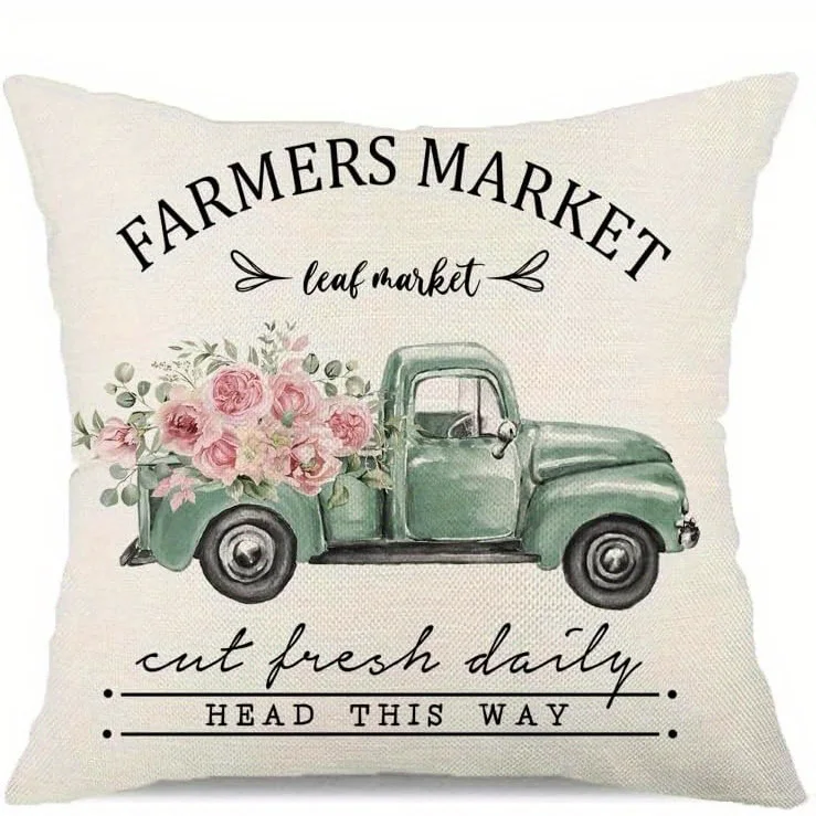 Home Decor Farmers Market & Floral Gather Pillow Covers Pattern Cushion Cover Suitable for Sofa Bedroom Car Pillow Cover