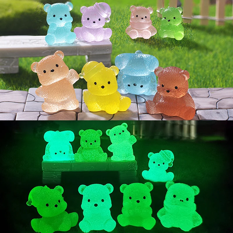 2Pcs Cartoon Luminous Bear Mini Figurine Micro Landscape Decoration Cute Miniatures DIY Home Decoration Accessories Gifts