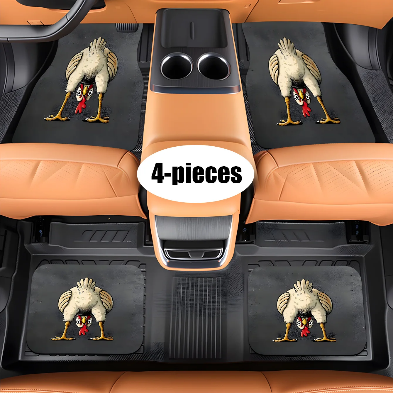 4pcs Cute Chicks Design Car Floor Mats - Non-Slip Backing, Easy Clean Cute Chicks (4 Chicks Pattern) Fit For Driver/Passenger/Re