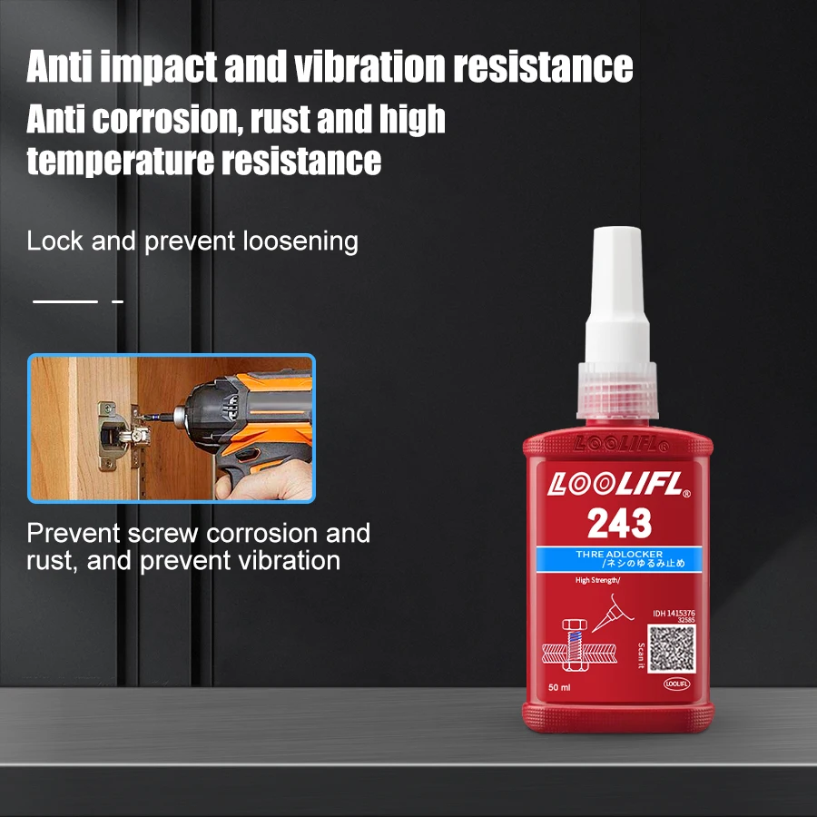 LOOLIFL 50 ml Medium Strength Threadlocker (blue) Glue 243 Threadlocker (blue) Firm Screw Glue Anaerobic Anti Loosening Agent