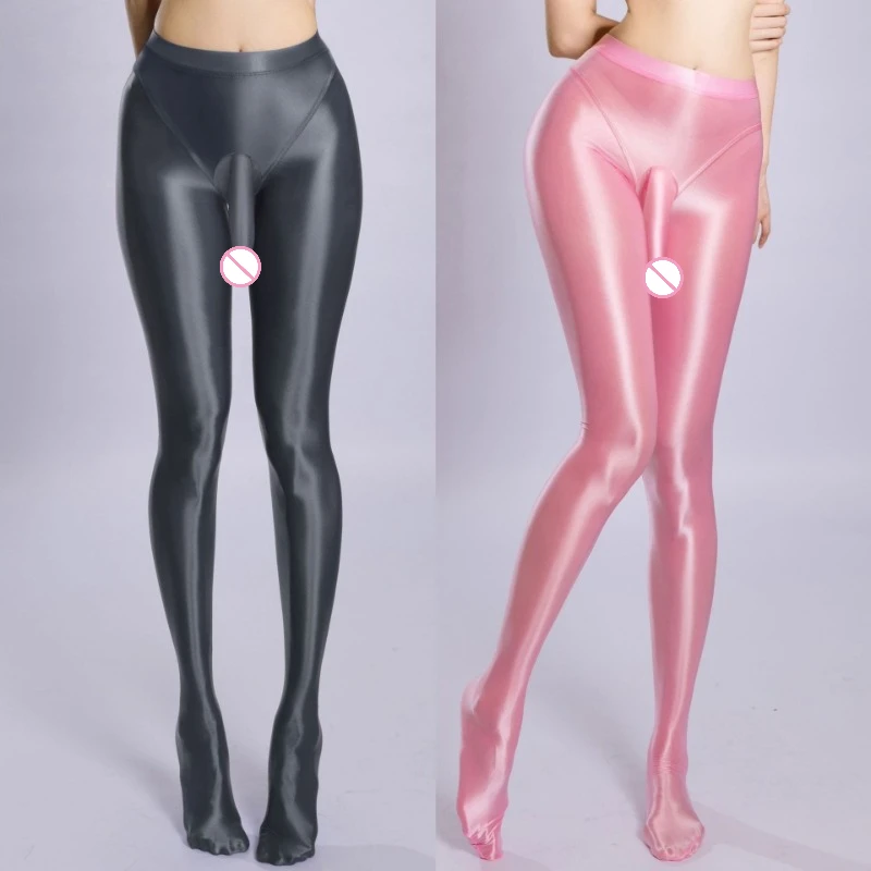 Men Sexy Stockings Bullet Separation Elephant Nose Pantyhose High Elastic Large Size Oil Shiny Silky Leggings Yoga Pants