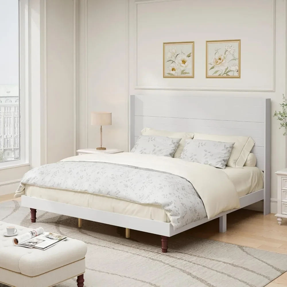 

Tall Headboard King Size Bed,Platform Bed Frame with High Back,Wooden Slat Mattress Support No Box Spring Needed Easy