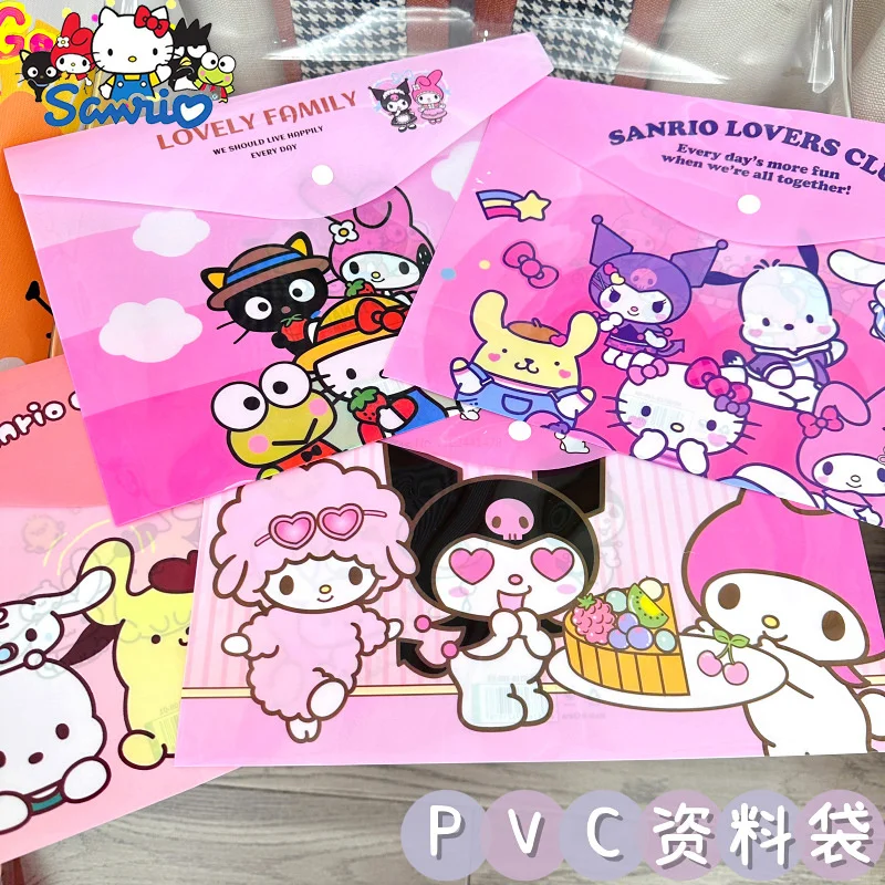 12-24pcs Sanrio Melody Kuromi Cinnamoroll Cartoon Anime Cute Waterproof Pvc Folder A4 Buckle informazioni Bag File Storage Bag