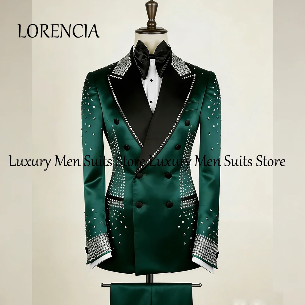 

Роскошный мужской костюм из хрустальной ткани, 2 предмета, двубортный, для вечерних мероприятий, свадебный смокинг, индивидуальный пошив, пиджак и брюки, комплект для мужчин.