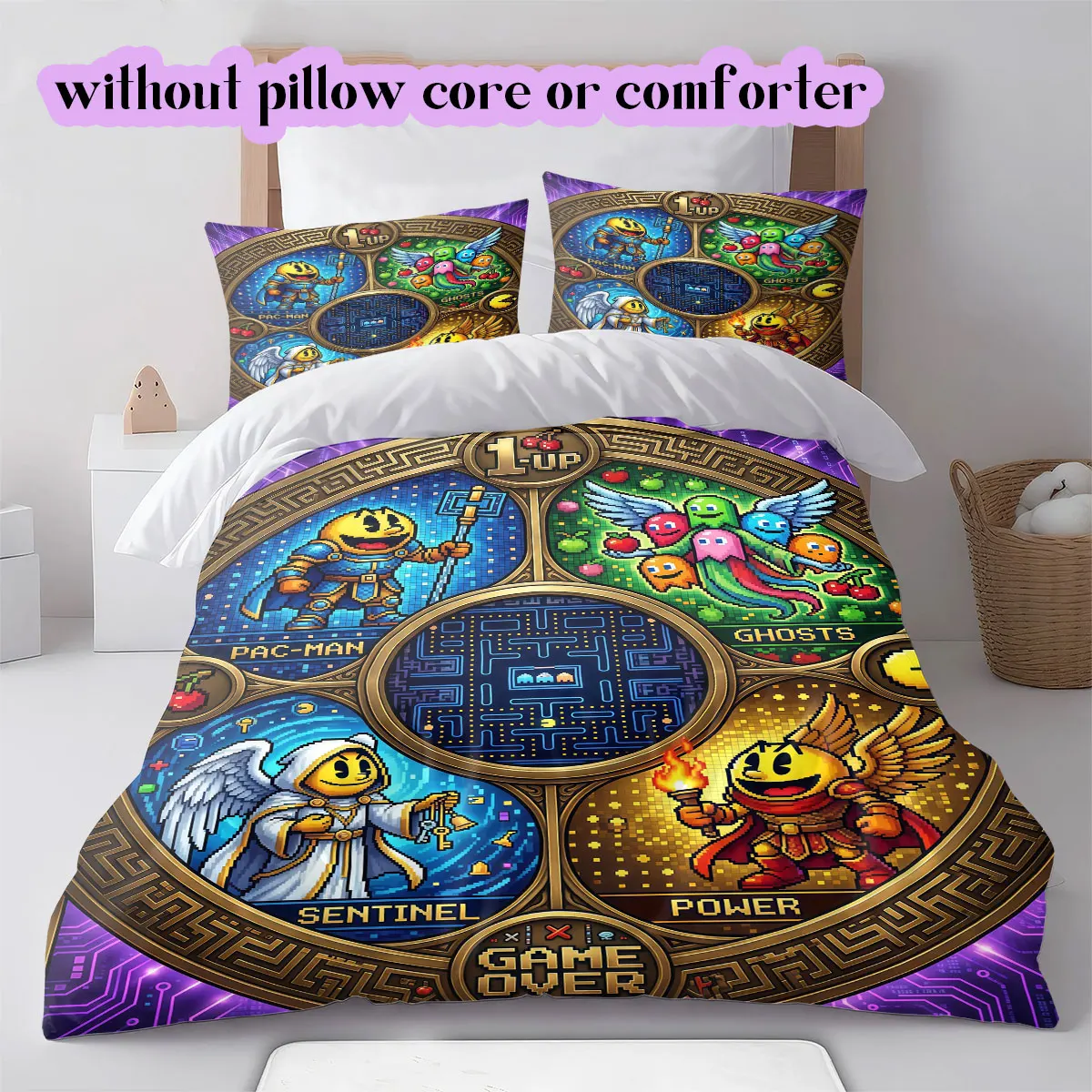 Pac-Man Classic Anime Duvet Cover,3 Piece Cartoon Print Bedding,Cool Bedroom Essential Comforter Cover Set_LIAN