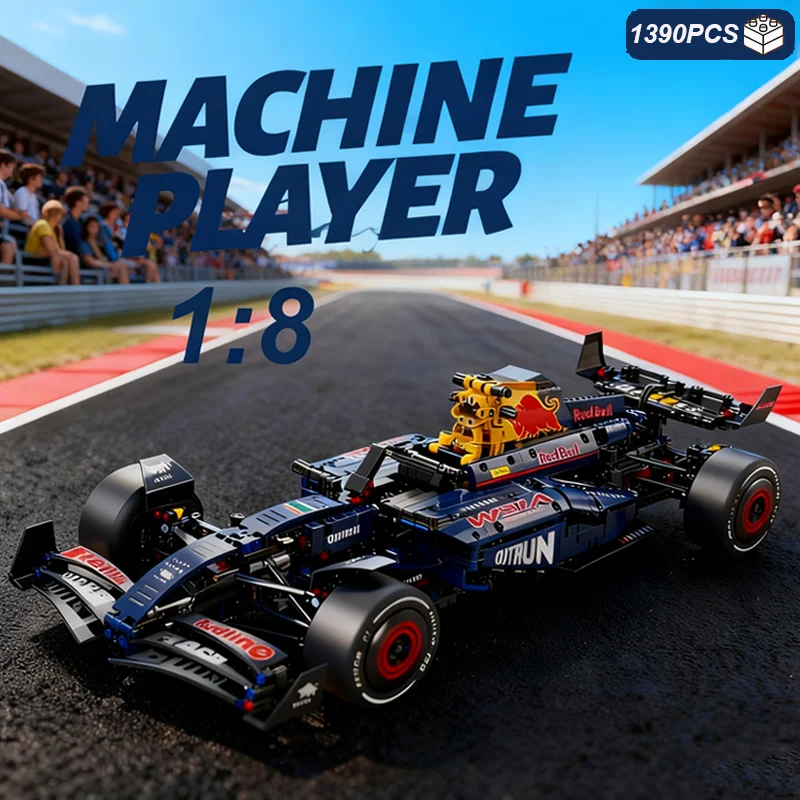 التقنية RB20 F1 سباق السيارات 1390 قطعة بناء عدة 1:8 مقياس تحصيل مجموعة أصيلة مفصلة بناء نموذج عرض ديكور اللعب