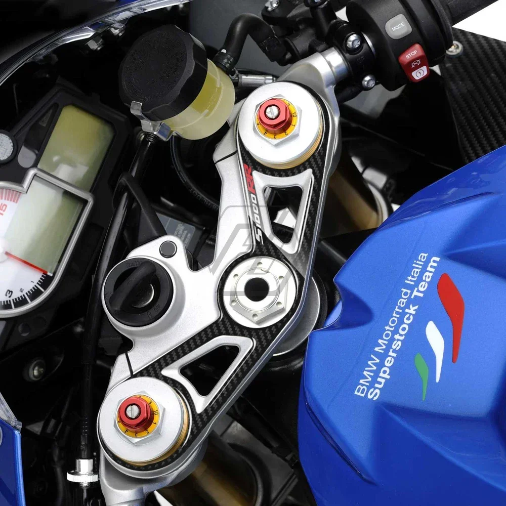 Untuk BMW S1000RR dan HP4 2012-2014 Stiker Garpu Depan Sepeda Motor 3D Pembela Triple Yoke Atas Tampilan Karbon