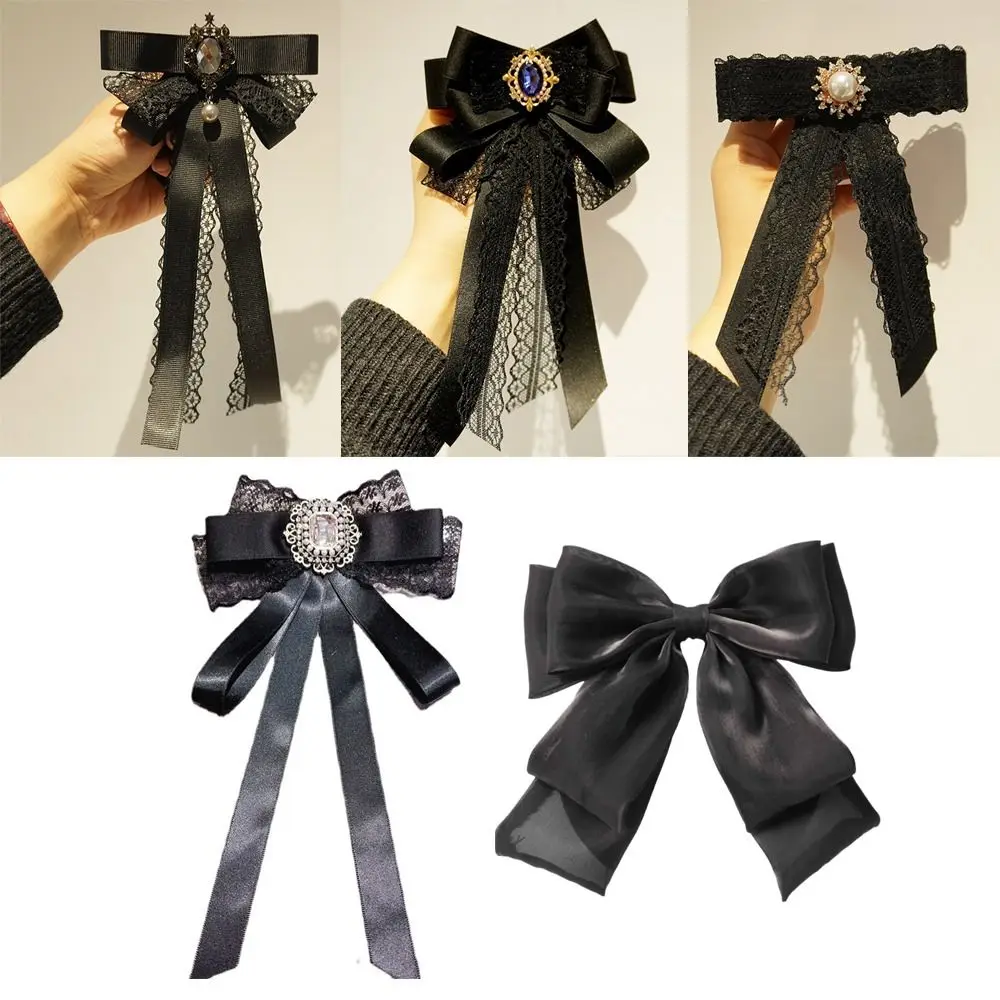 ファッションブラックメモリアルブラックリボンボウノットブローチポリエステルヴィンテージカラープリタイドネクタイクリップネックラインデコレーションピン女性用
