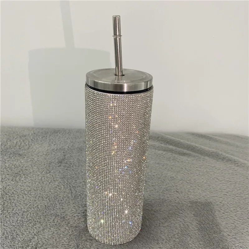 

20oz Shiny Diamond Tumbler Insulated Cup With Straw Stainless Steel Tumblers Portable Water Bottle Coffee Mug for Girl Gift