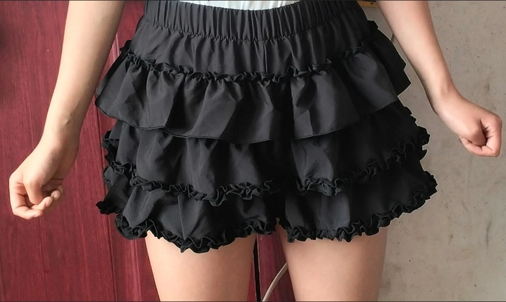 Damen Miniröcke mit Stufenvolants, Lolita-Stil, Eingebaute Shorts, Kawaii Sukapan Skort, Gothic Punk Coquette Y2K E-Girl Schwarzes Spitzenkleid – Detail 4