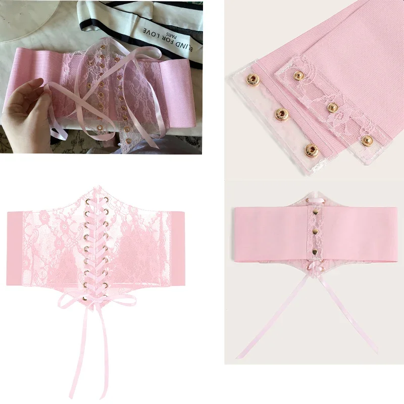 Espartilho renda elegante rosa para mulher, vestido versátil, túnica top, design de luxo, cinto de moda, marca de alta qualidade, gótico