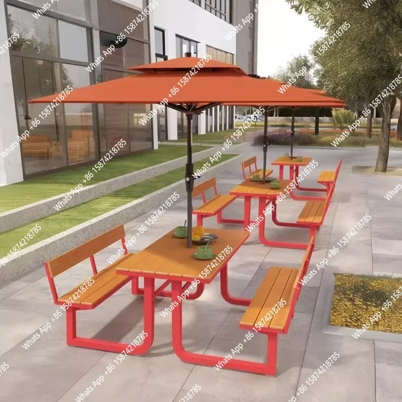 A63 Outdoor courtyard with umbrella plastic wood table and chair plastic wood leisure villa open-air terrace waterproof